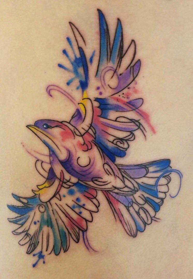 746x1076 Abstract Watercolor Sparrow On Ribs, Done By Memo Espino