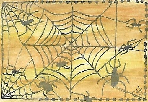 501x345 Spider Web In Autumn Sunset Aceo Original Watercolor Painting Art