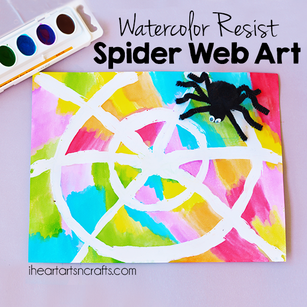 600x600 Water Color Resist Spider Web Kids Art