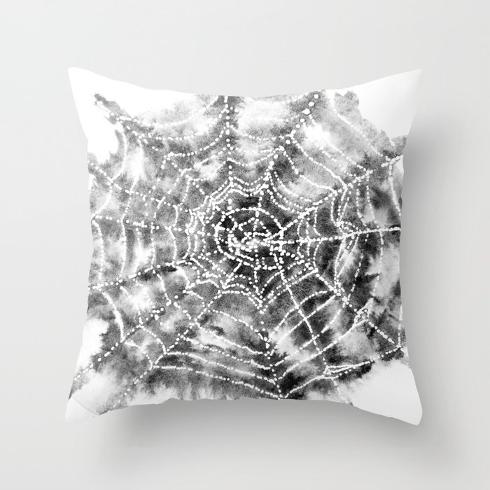 700x700 Watercolor Spider Web Halloween Art Throw Pillow By