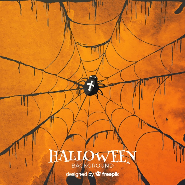 626x626 Halloween Background With Spider Web In Watercolor Vector Free