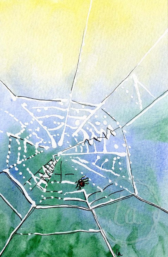 570x868 Morning Dew 8x10 Original Framed Watercolor Spider Web Etsy