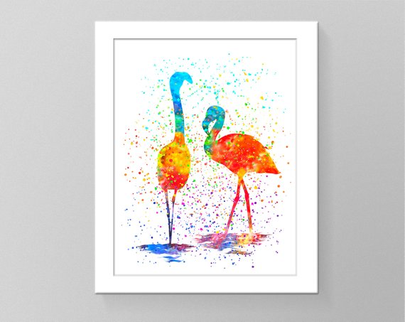 570x453 Flamingo Art Watercolor Splash Art Pictures Poster Rainbow Etsy