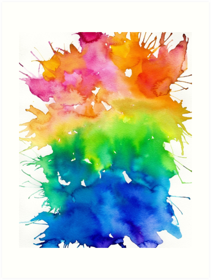 413x549 Rainbow Watercolor Paint Splash Art Art Prints By Artbybee7
