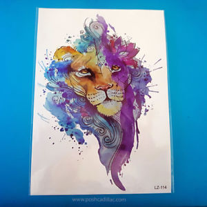 300x300 Watercolor Splash Art Colorful Temporary Waterproof Tattoo Lion