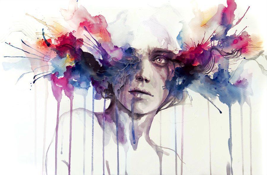 900x588 Modern Art Watercolor Portrait Color Brains Head Exploding Drip