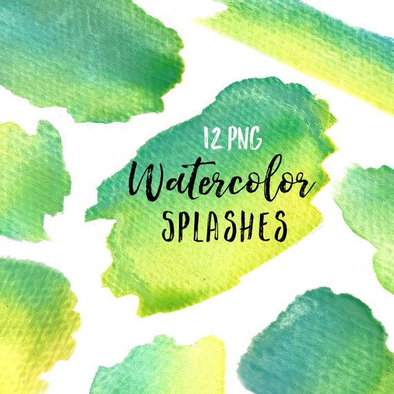 570x570 Watercolor Splash Clip Art Set Paint Blobs Blue Green Etsy