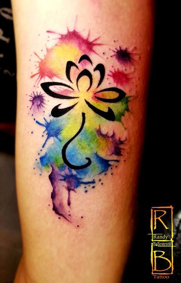 614x960 Watercolor Splash Flower Tattoo Design