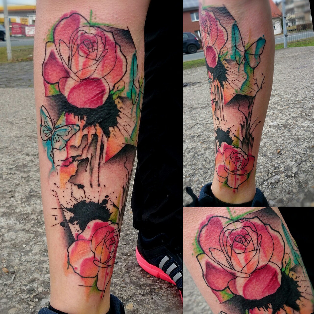 1024x1024 Tattoo Trash Sketch Rose Black Splash