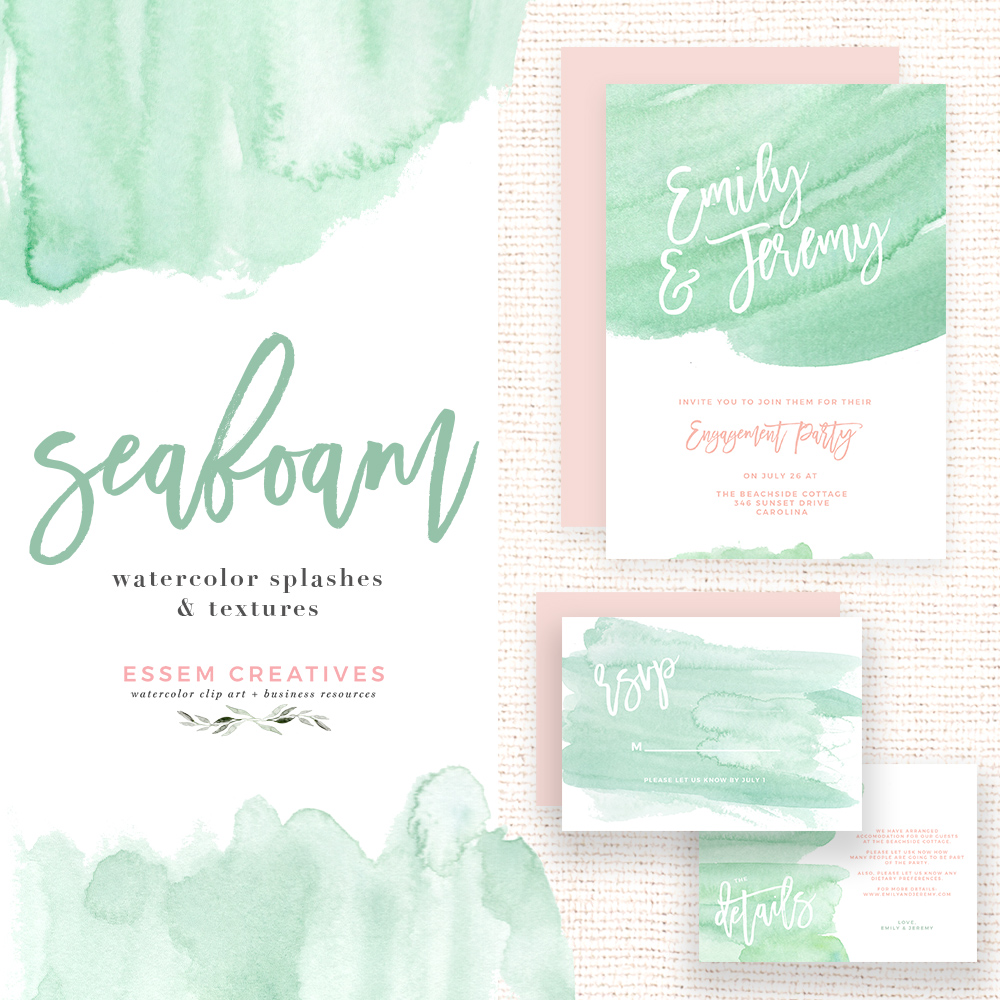 1000x1000 Seafoam Watercolor Splash Clipart For Party Invitations Essem