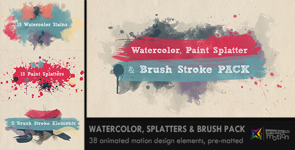 590x300 Watercolor, Paint Splatters Amp Brush Stroke Pack By Graphicinmotion