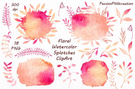 570x379 Floral Watercolor Splotches Clipart Digital Watercolor Etsy