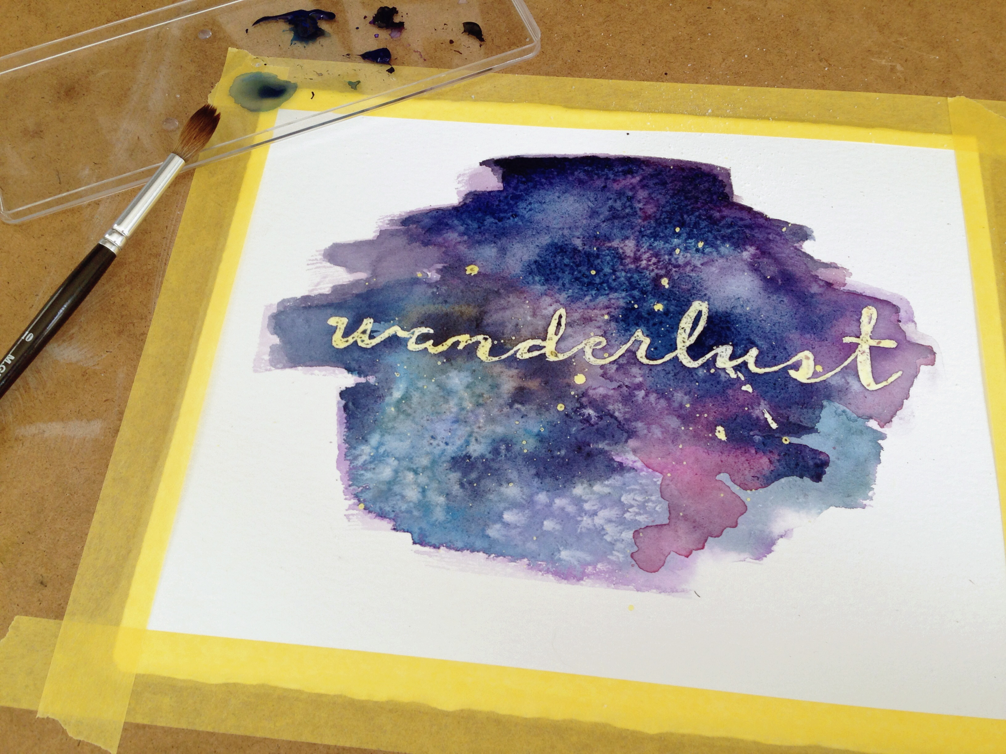 3264x2448 Galaxy Watercolor Wall Art With Masking Fluid Diy