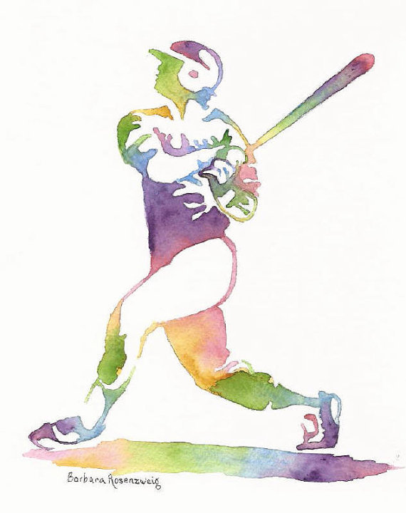 570x720 Baseball Print, Baseball Wall Art, Sports Athlete Watercolor