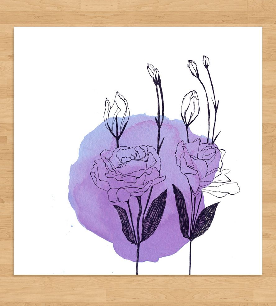 888x986 Lisianthus Watercolor Spot Art Print F L O R A L