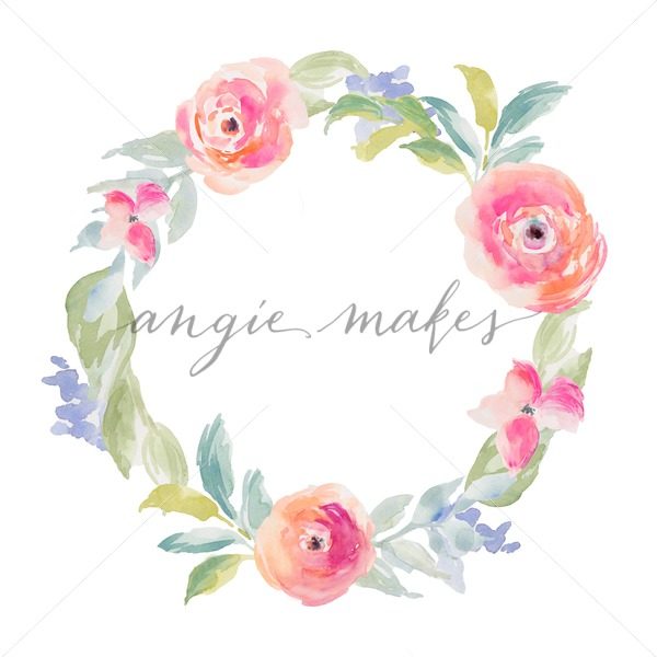 600x600 Watercolor Flower Wreath. Painted Spring Flower Wreath