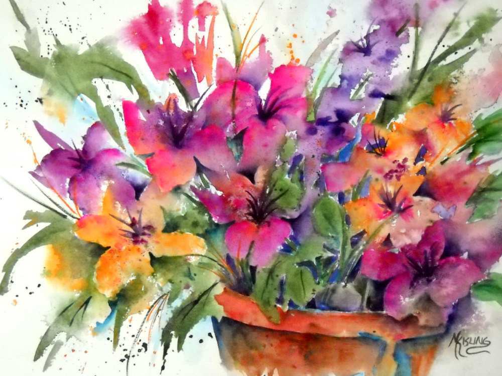 1000x750 Spring Flowers Painting Lovely Watercolor Of Spring Flowers In Pot