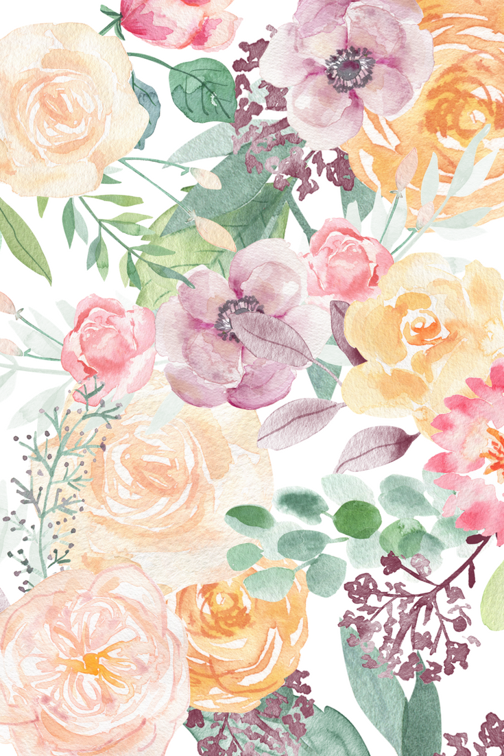 735x1102 This Watercolor Spring Flowers Set Includes 8 High Quality Hand