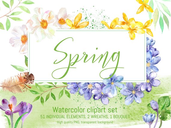 570x427 Watercolor Spring Clipart Set Spring Flowers Clipart Hand Etsy