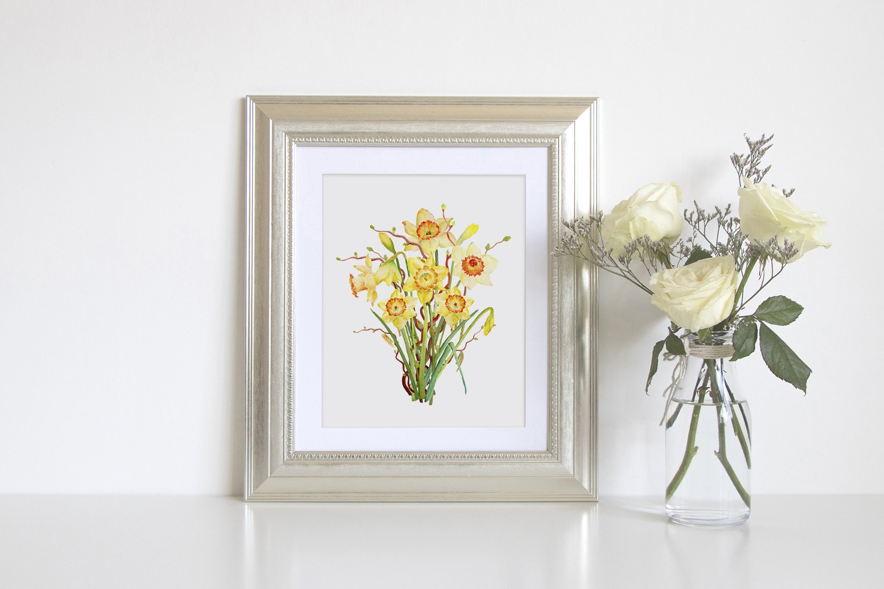 1800x1200 Watercolor Spring Flower Daffodils Floral Arrangement Printable