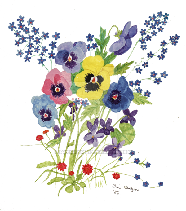 600x681 Watercolor Spring Flowers 1986 By Darkrubymoon
