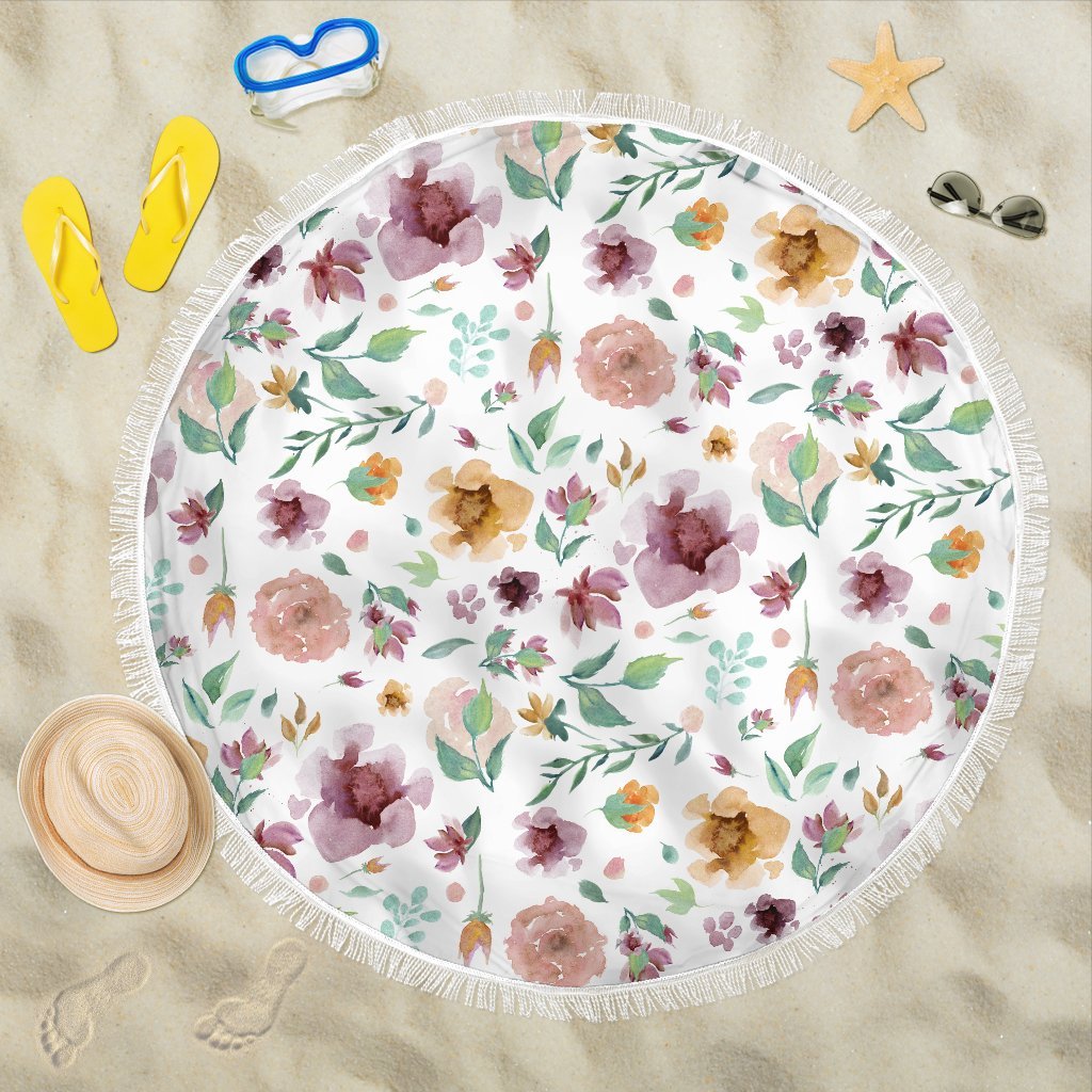 1024x1024 Watercolor Spring Flowers Beach Blanket Carrot Tops