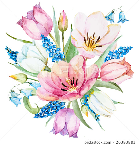 450x468 Watercolor Vector Spring Flowers