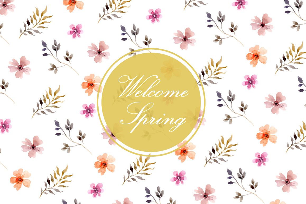 1158x772 Watercolor Spring Flowers Leaves Vector