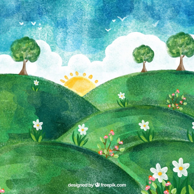 626x626 Hilly Watercolor Spring Landscape Vector Free Download
