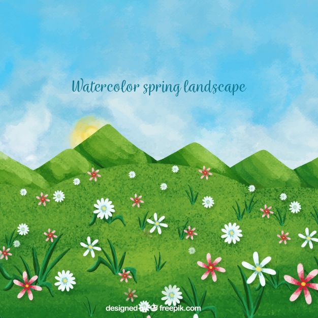 626x626 Watercolor Spring Landscape Background With Flowers Vector Free