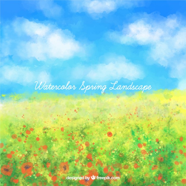 626x626 Watercolor Spring Landscape Full Flowers Vector Free Download