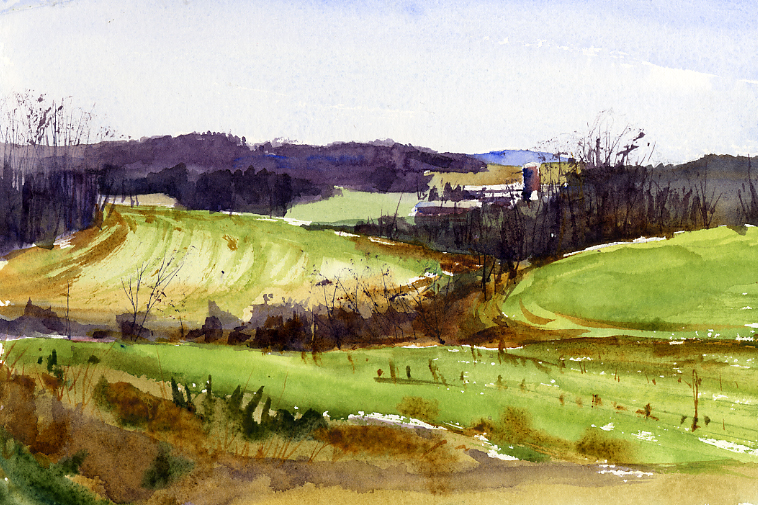 758x505 Spring Landscape Watercolor Painting Vermont