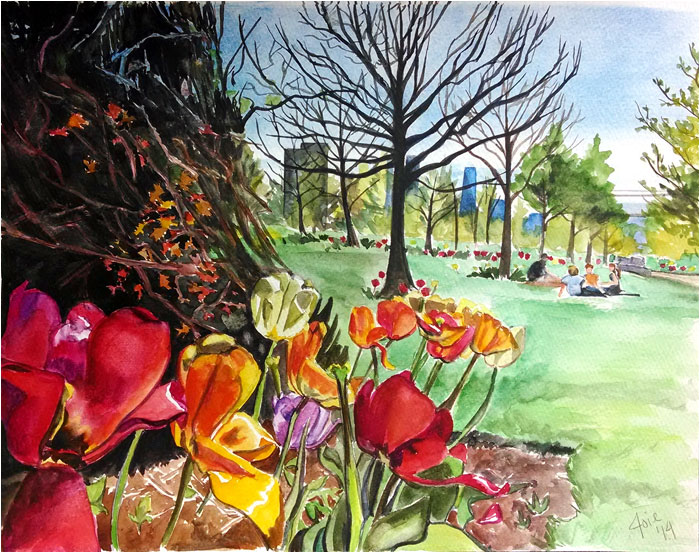 700x553 Art De Joie New York City Watercolor Painting, Spring Greenway