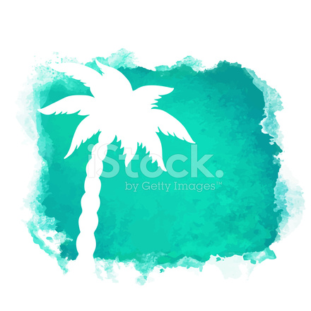 440x440 Watercolor Square Paint Stain And Coconut Palm Tree Silhouette