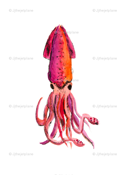 425x585 Single Watercolour Squid Fabric