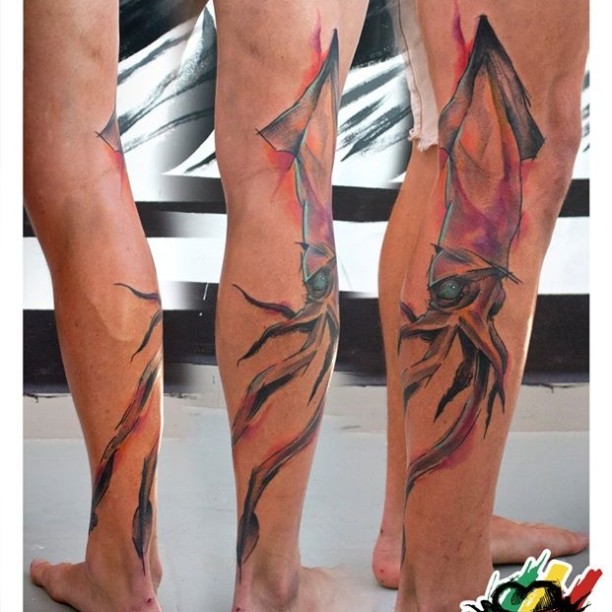 612x612 Watercolor Squid Tattoo On Leg Best Tattoo Ideas Gallery