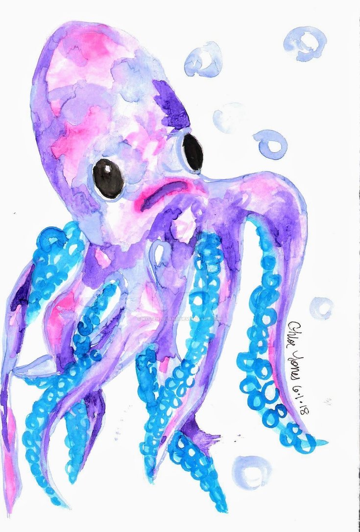 735x1086 Watercolor Squid By Kitten Island