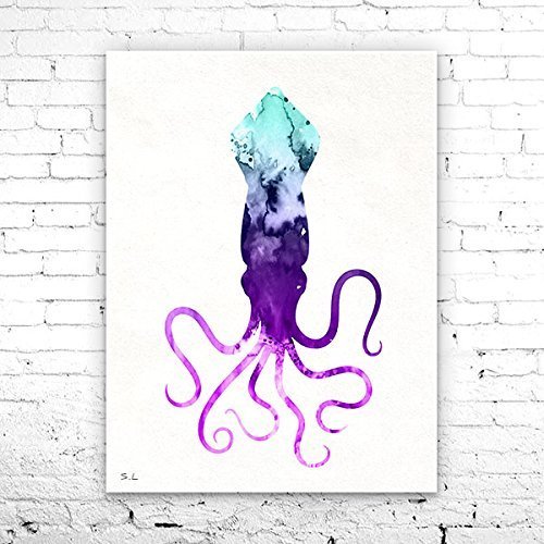 500x500 Squid 2 Watercolor Print, Squid Art, Nautical Ar, Sea