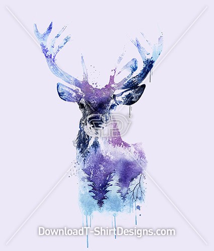 425x497 Watercolor Winter Deer Stag Head