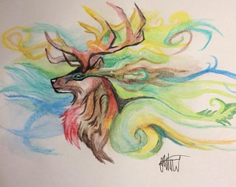 340x270 Watercolor Stag Etsy