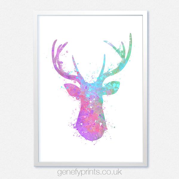 600x600 Antler Stag Deer Watercolor Print [Style 2]