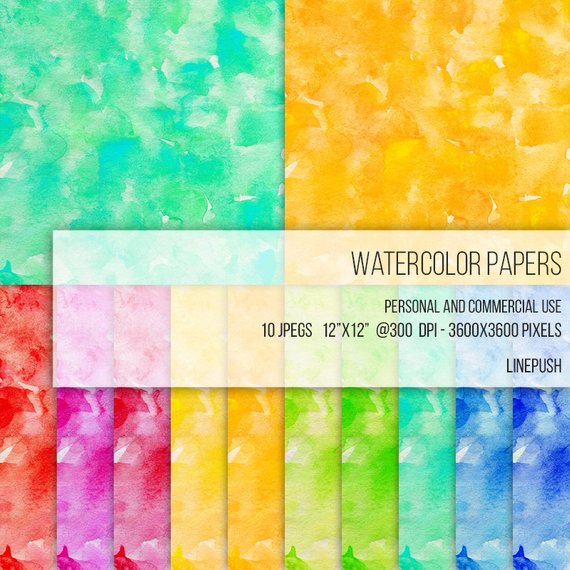 570x570 Sale Watercolor Papers. Bright Colorful Digital Papers. Etsy