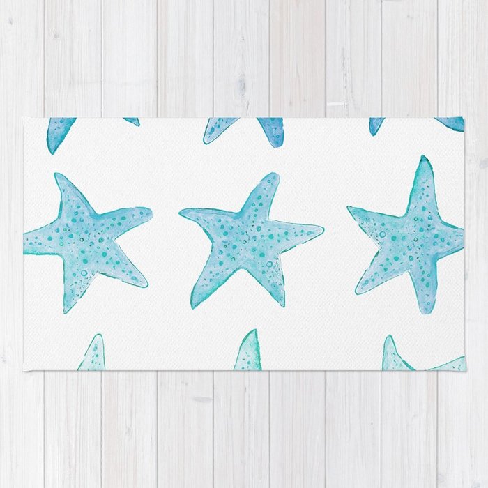 700x700 Blue Watercolor Starfish Rug By Lenamirisola Society6