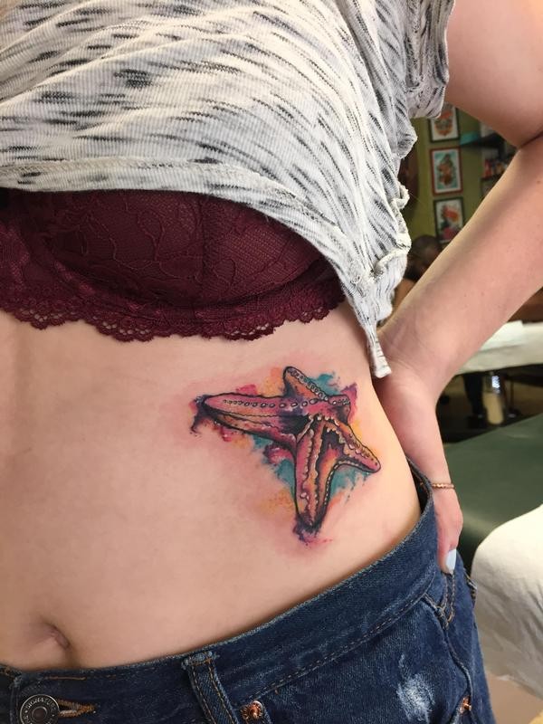 600x800 Great Watercolor Starfish Tattoo On Side