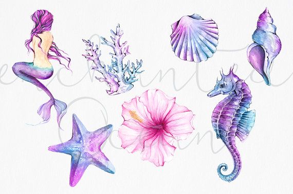 570x379 Mermaid Clipart Watercolor Sea Underwater Illustration Starfish