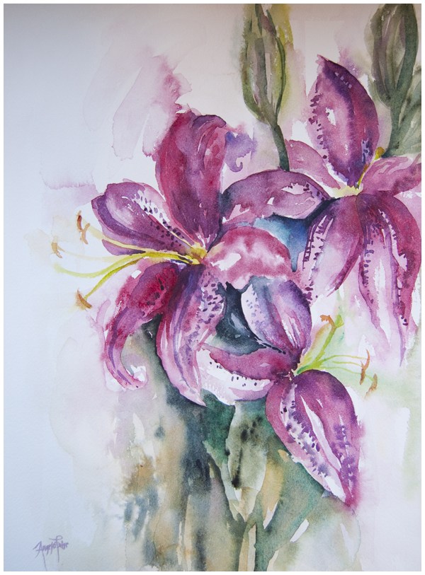 600x813 New Painting Stargazer Lilies In Watercolor Angela Fehr