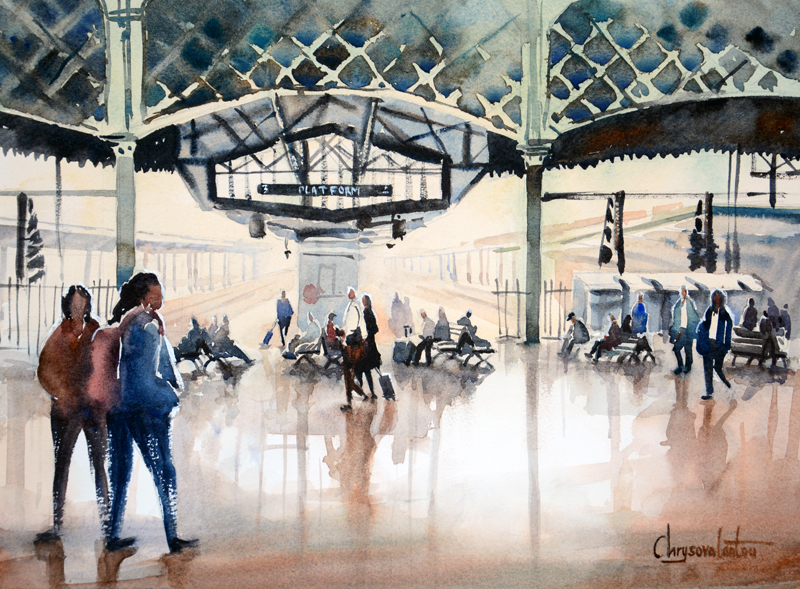 800x589 Central Train Station Watercolor Painting Chrysovalantou