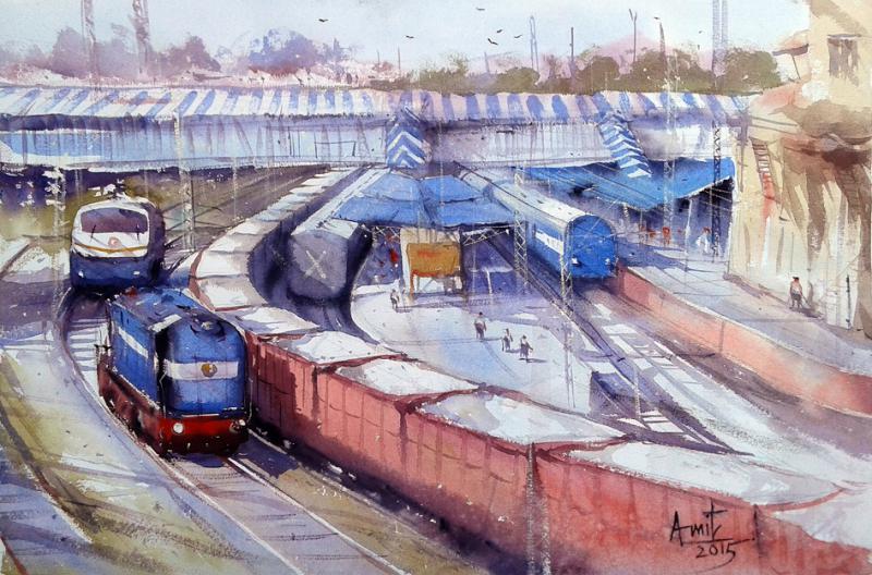 800x528 Kanpur Station By Artist Amit Kapoor Cityscape Art Watercolor