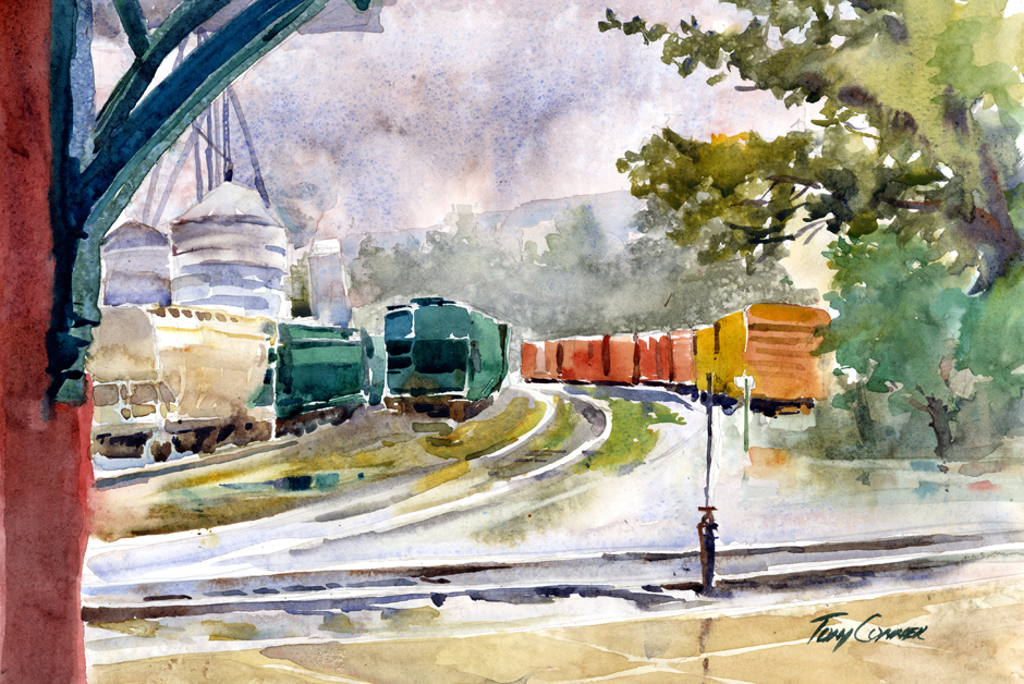 940x628 North Bennington Train Original En Plein Air Watercolor