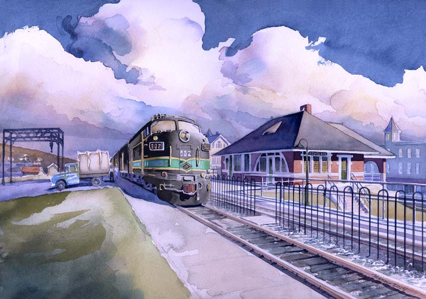 855x600 Perkasie Train Station . Watercolor Illustration